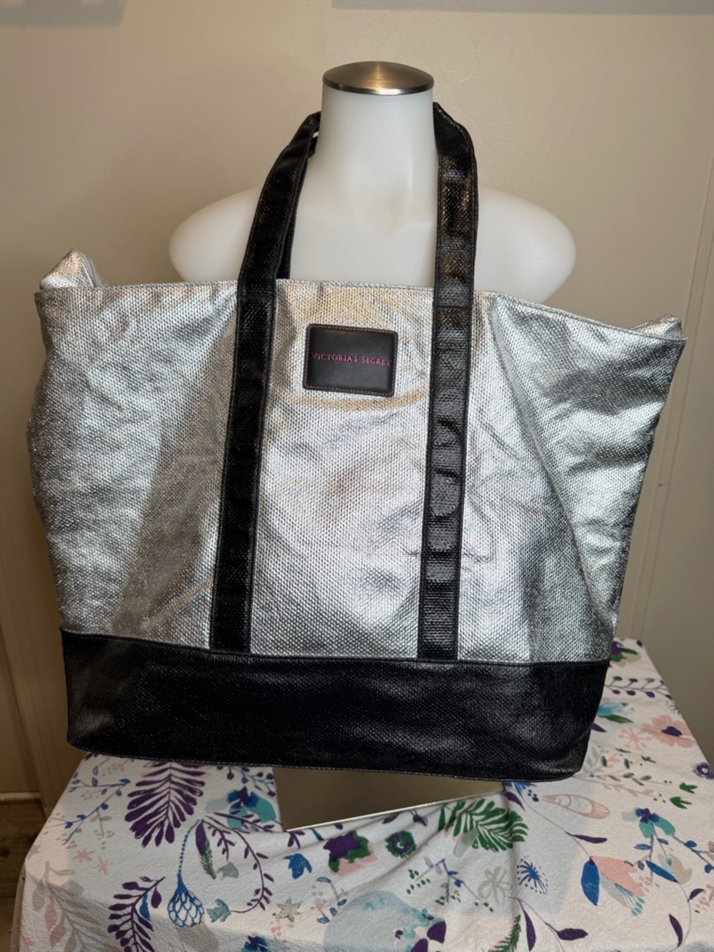 Victoria's Secret Silver and Black Metallic Tote
